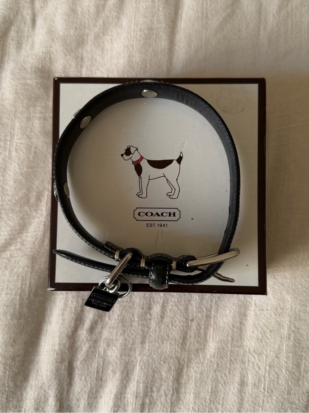 COACH Black Leather Dog Collar with Signature Charm
